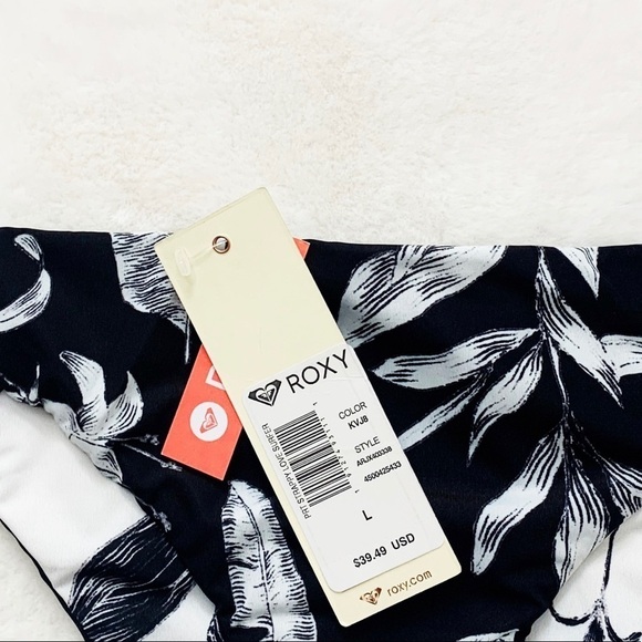NWT Roxy Black & White Palm Print Bikini Bottoms - Picture 6 of 8